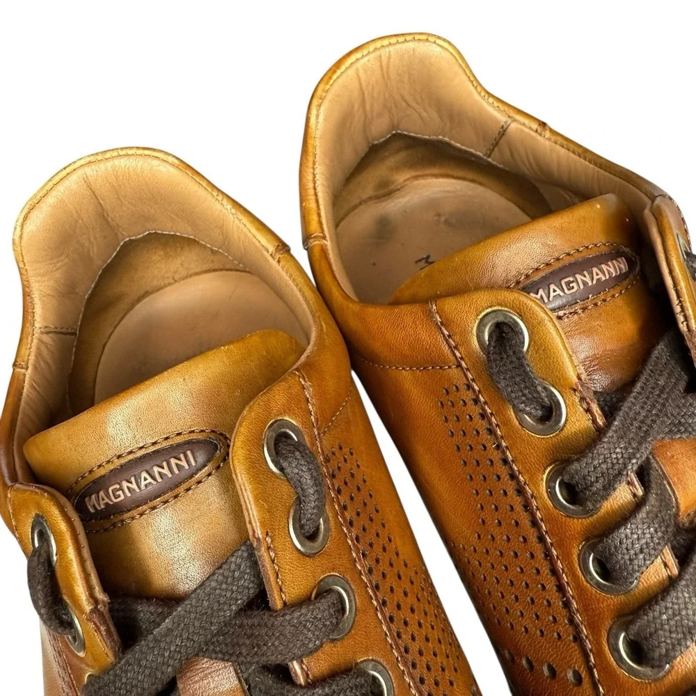 Magnanni Pueblo Perforated Shoes Mens 7 M Brown‎ Leather 14804 Luxury Sneakers
